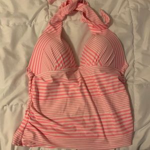 Pink and white halter swim top